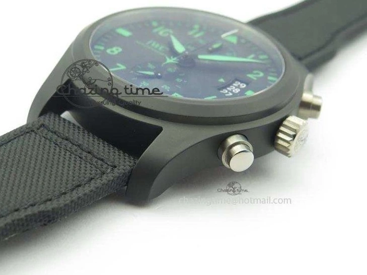 MIROTIME 0128 Pilot Chrono IW388003 Real Ceramic V6F Best Edition Green Markers On Black Nylon Strap A Effortless 7283